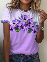 Women's Purple Flower Alzheimer's Awareness Support  Casual O-Neck Tee